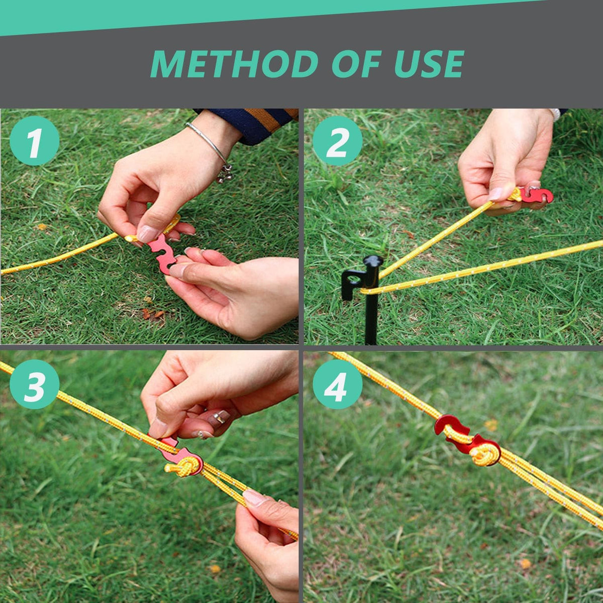 30 Pcs Aluminum Alloy Guyline Tensioners for Tent Ropes Camping Gear