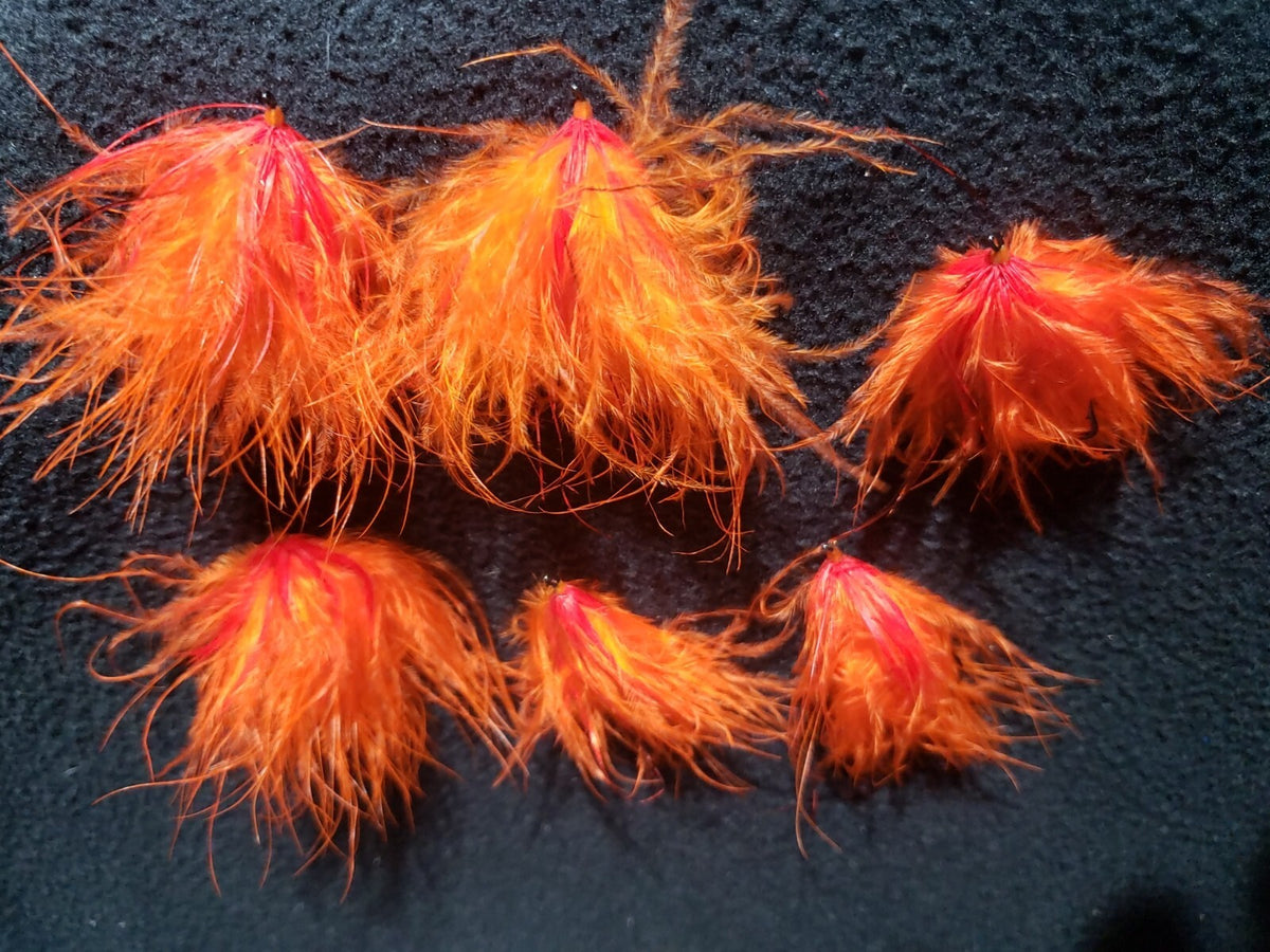 Salmon Flies Marabou Spey Orange Size 2 - Custom Tied Fishing Flies (Set of 6)