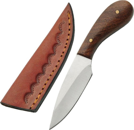 Small Stainless Steel Patch Knife with Wood Handle and Sheath - 2in Blade