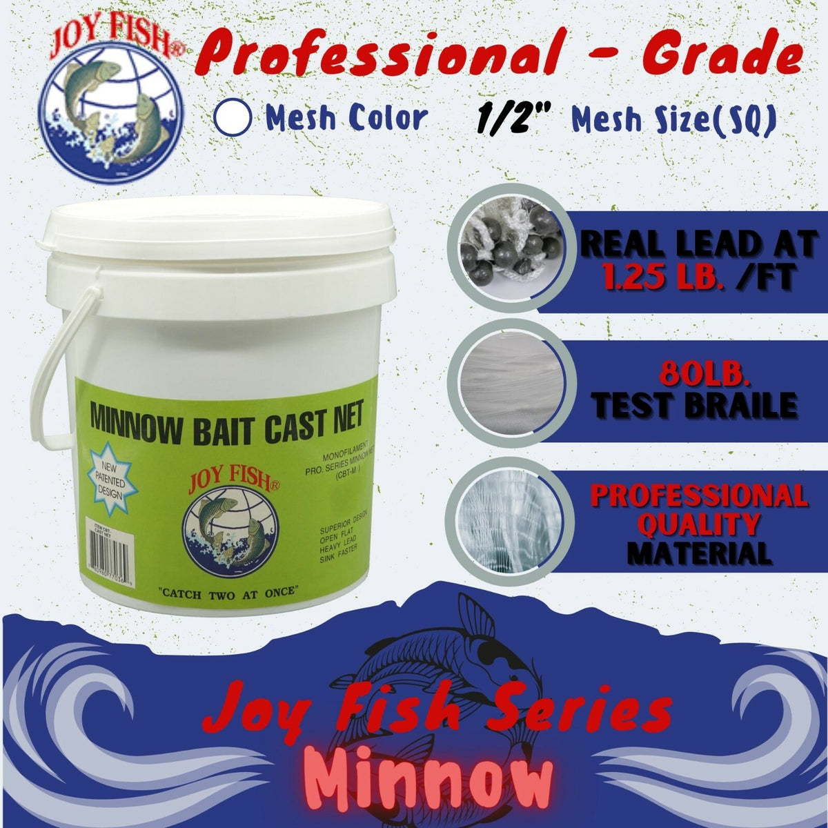 Heavy Duty Fish Net with Square Mesh - Multiple Sizes for Minnow Catching