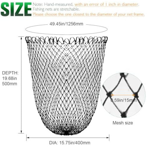 15.75-Inch Nylon Fishing Landing Net Replacement Mesh - Deep Catch & Release Net