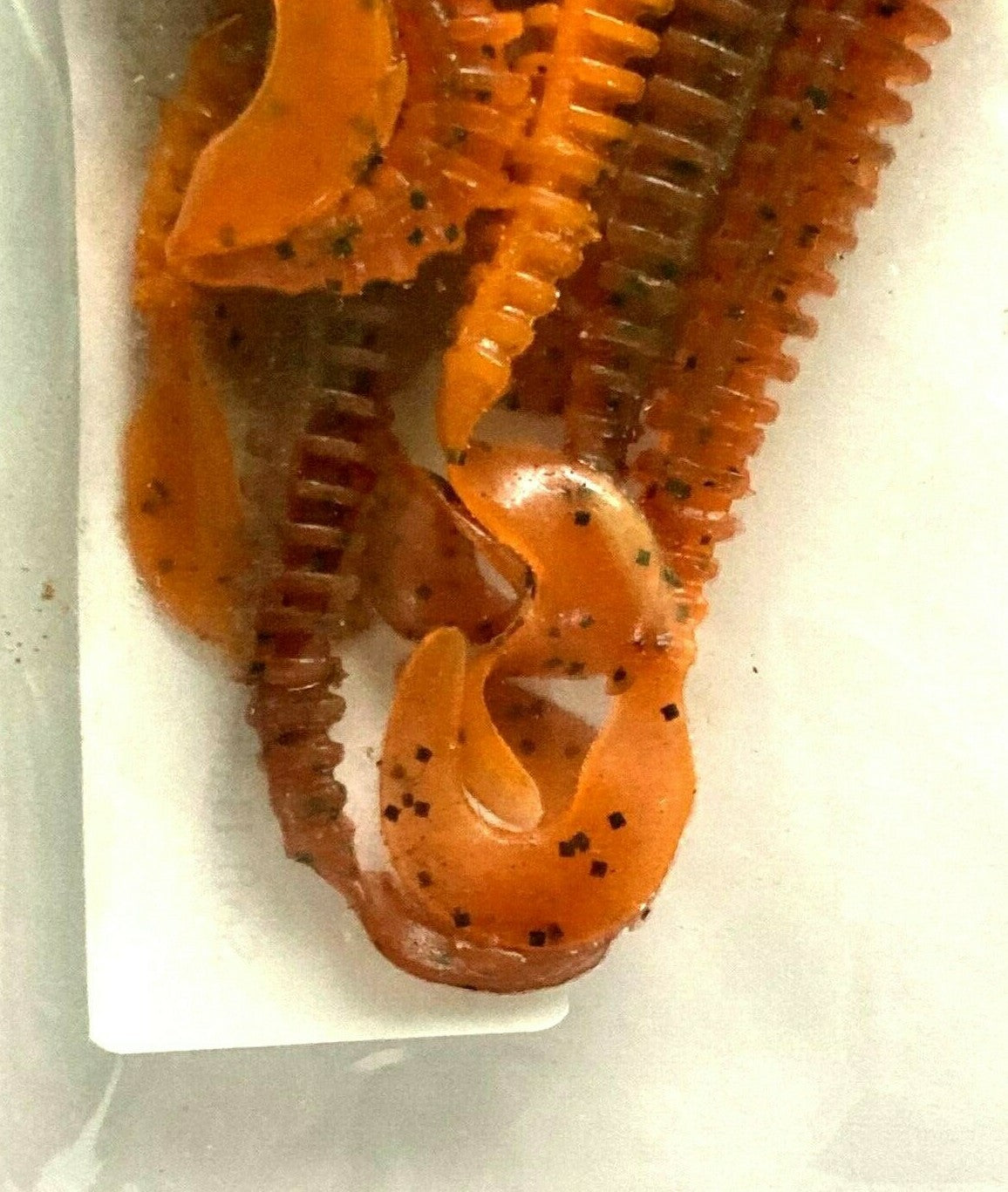 2 Pack Ribbed Curly Tail Worm Bait Set for Fishing - Brown & Orange Pepper Flake Colors