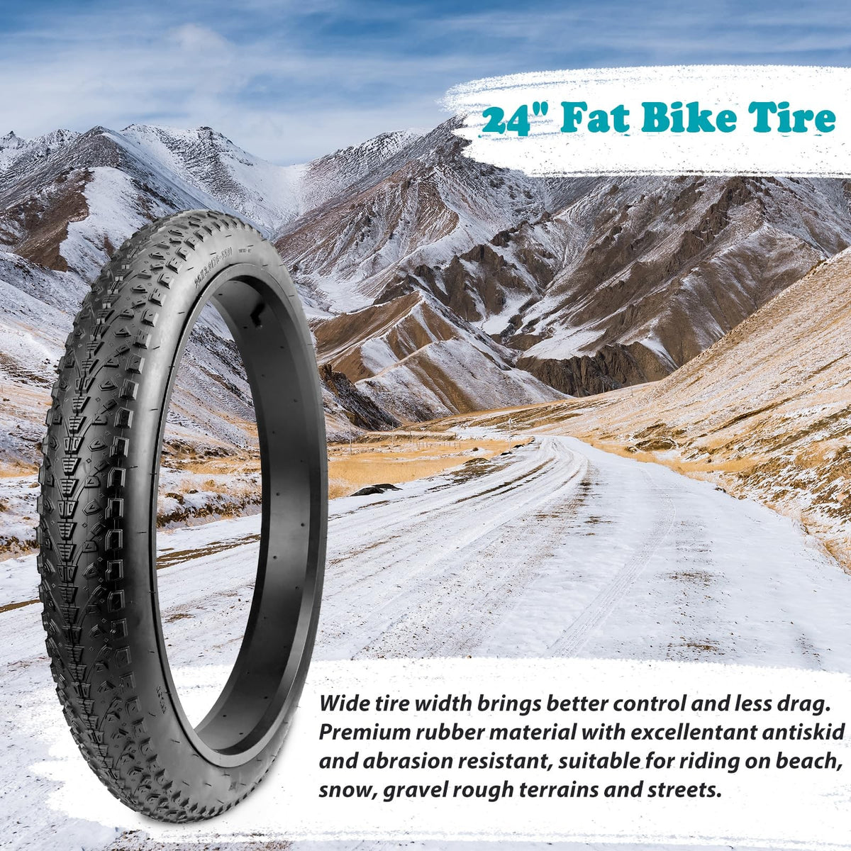 Fat Bike Tire 24 Inch 3.0 Set with Heavy Duty Inner Tubes - Mountain & Snow Riding