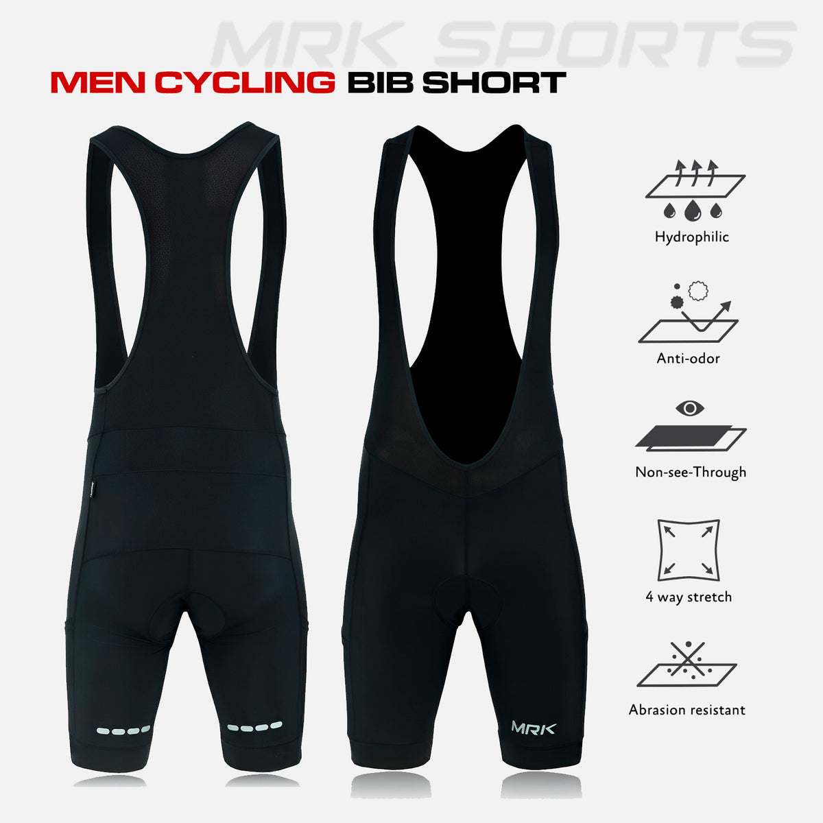 Men's Cycling Bib Shorts with Gel Padding and Pockets - Road MTB Bike Apparel