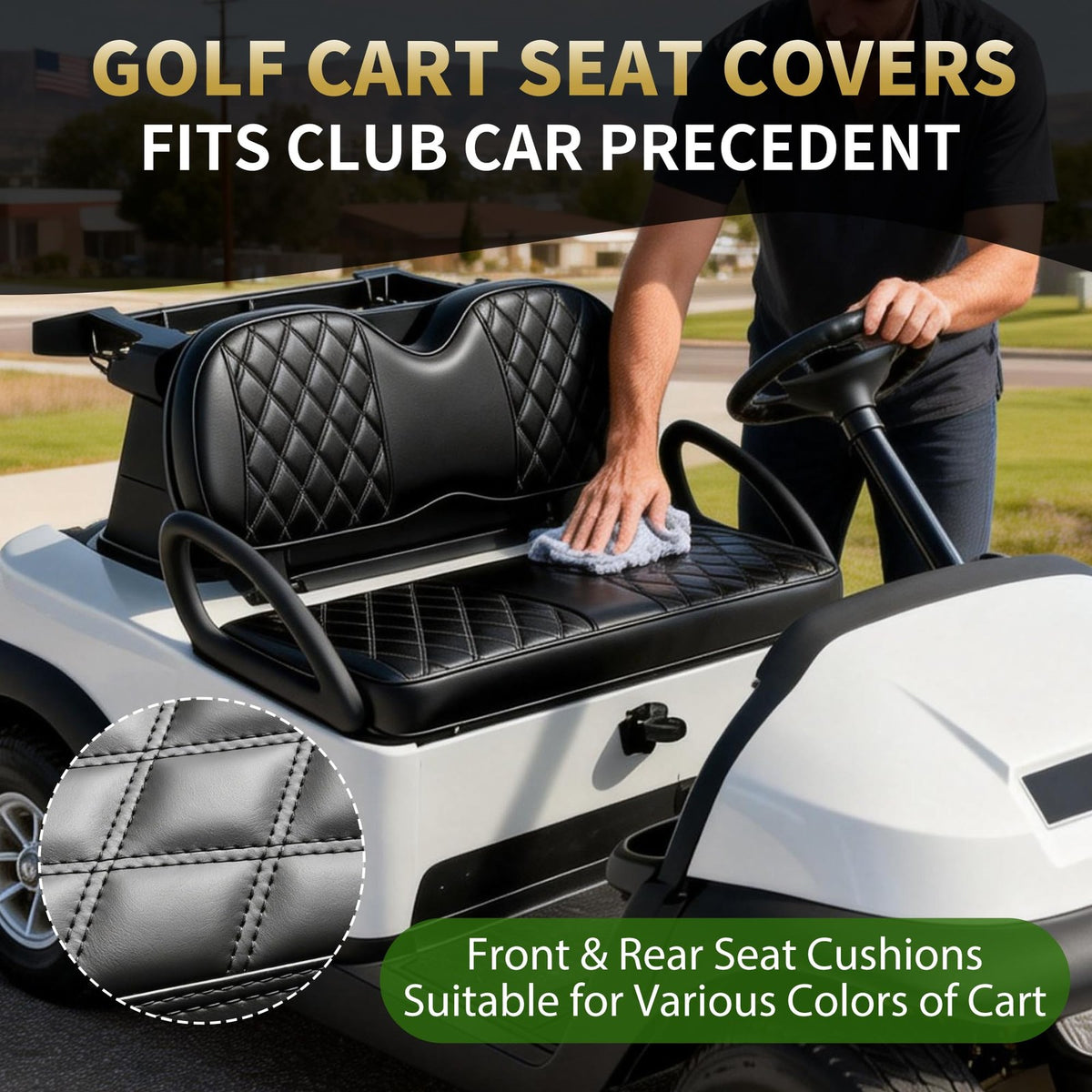 Golf Cart Seat Covers Set for Club Car Precedent Black - Easy Install, Durable PU Leather