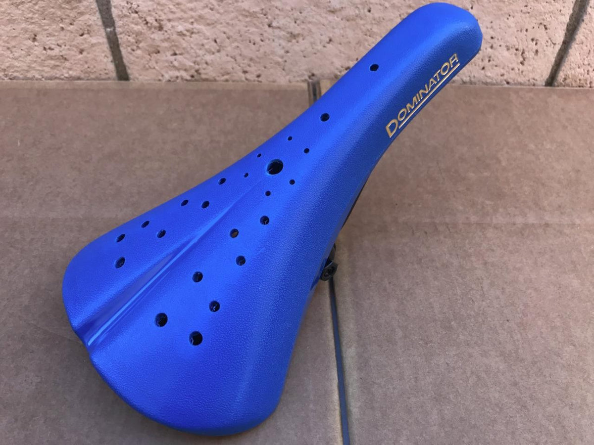Old School BMX Bicycle Seat with Blue Hard Shell and Mushroom Grips