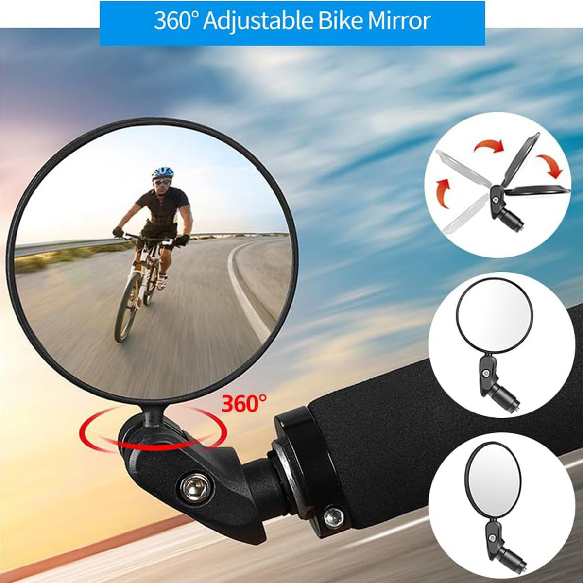 Bike Mirrors 2 Pack - Adjustable Convex Handlebar Rearview Mirrors for Cycling