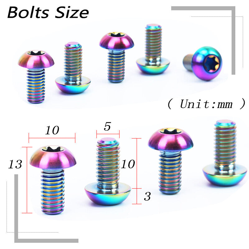 MTB Bike Floating Disc Brake Rotor Bolts Set - T25 Torx, Rainbow Finish, M5x10mm - 12 Pieces