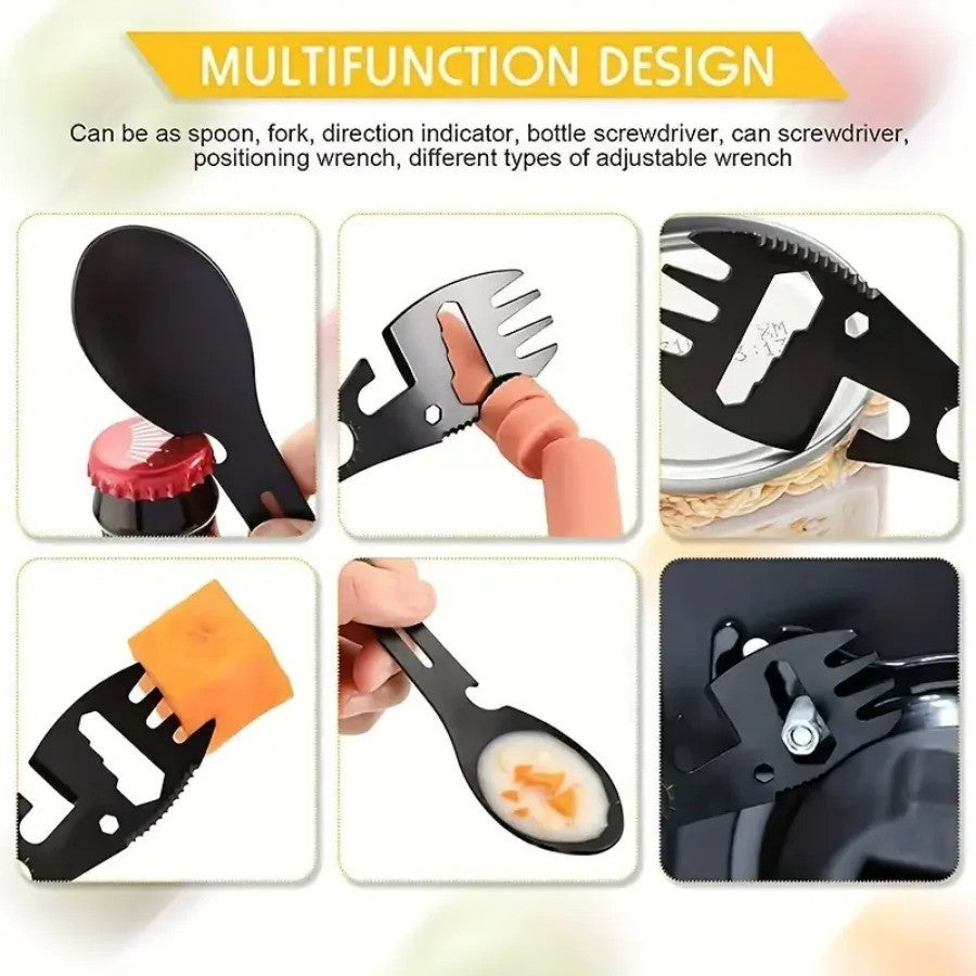Multifunctional Camping Fork Spoon with Bottle Opener Stainless Steel 17.5cm