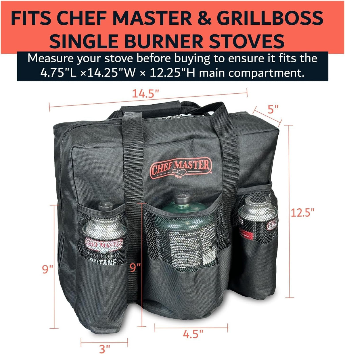 Camping Stove Carry Bag with Multiple Pockets for Fuel Canisters