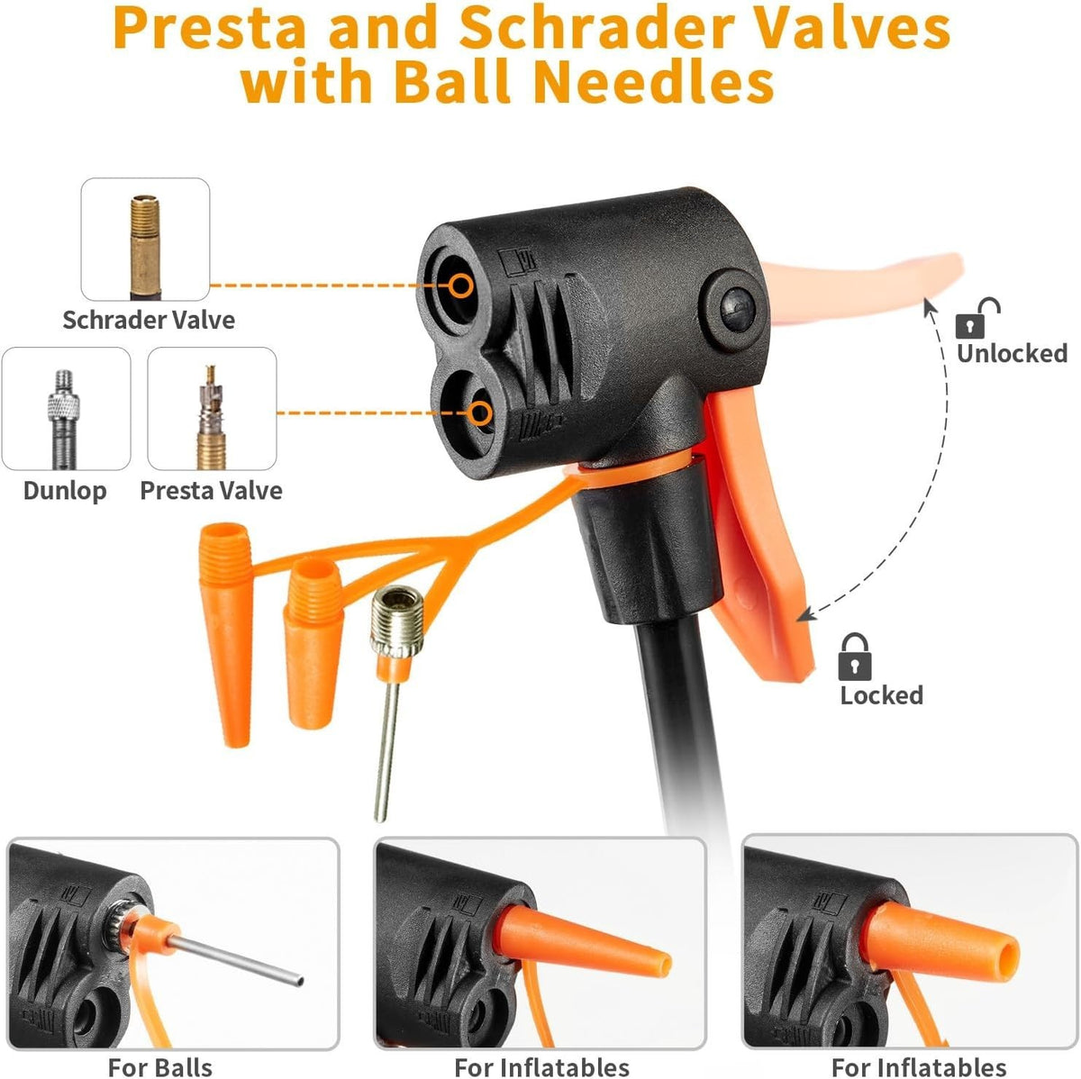 Bike Floor Pump 160 Psi with Gauge - High Pressure Bicycle Pump for All Bikes