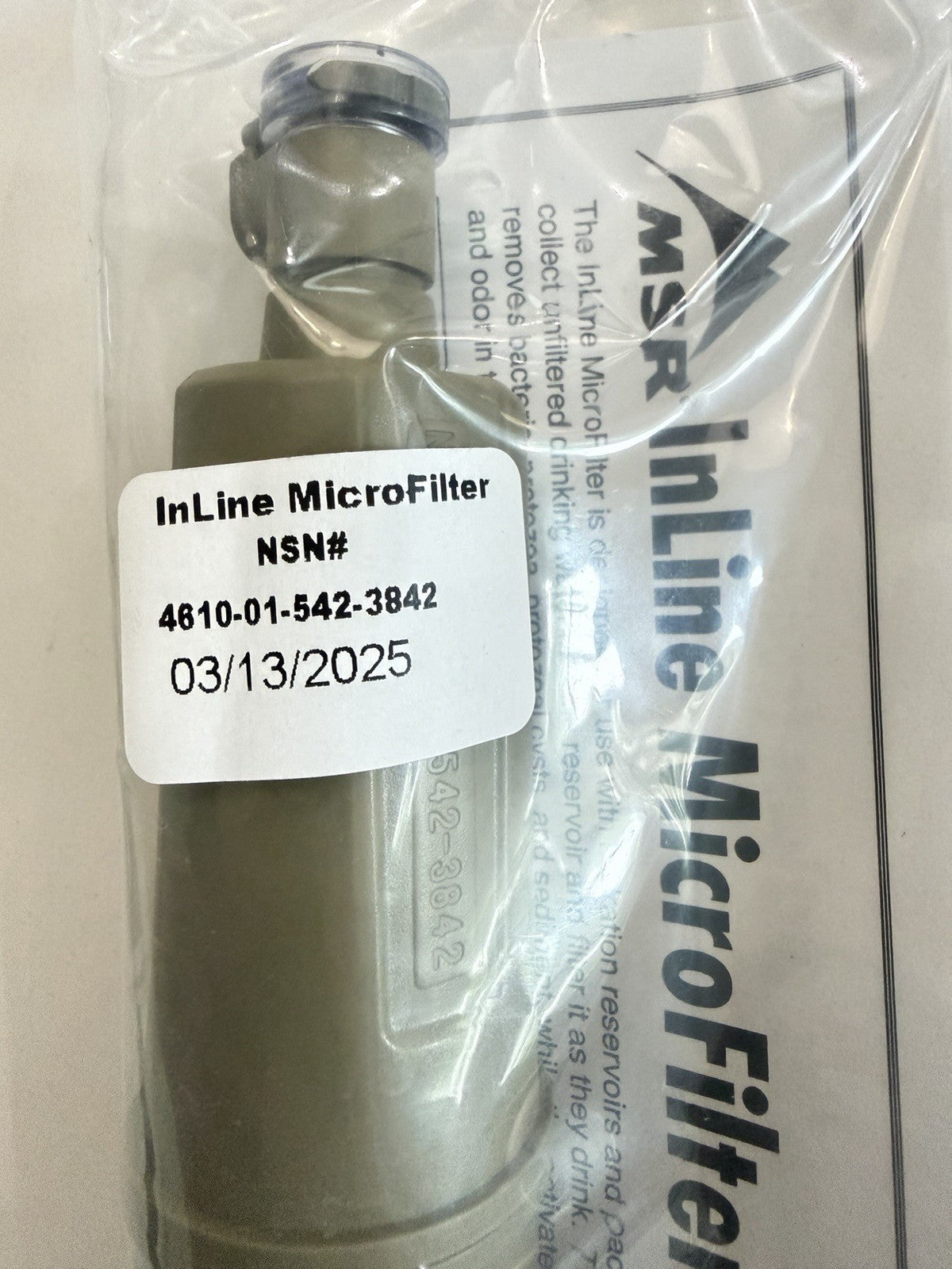 MSR Inline Micro Water Filter for Military & Outdoor Use - New 2025