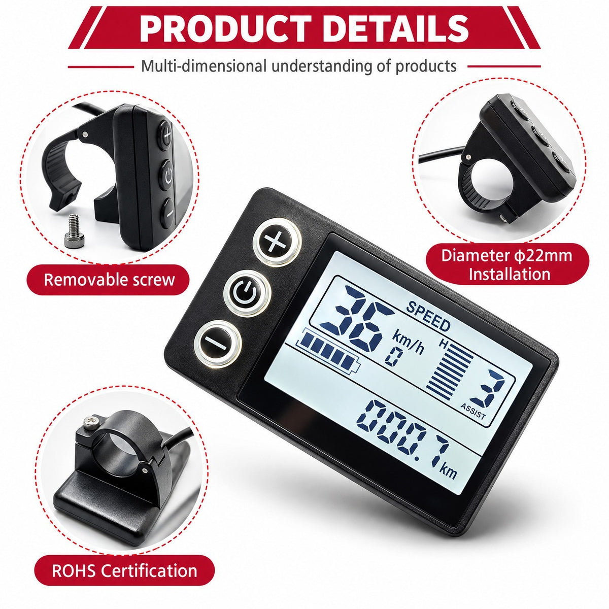 Electric Bike LCD Display 24V 36V 48V Waterproof Segment Screen for MTB & E-Bike