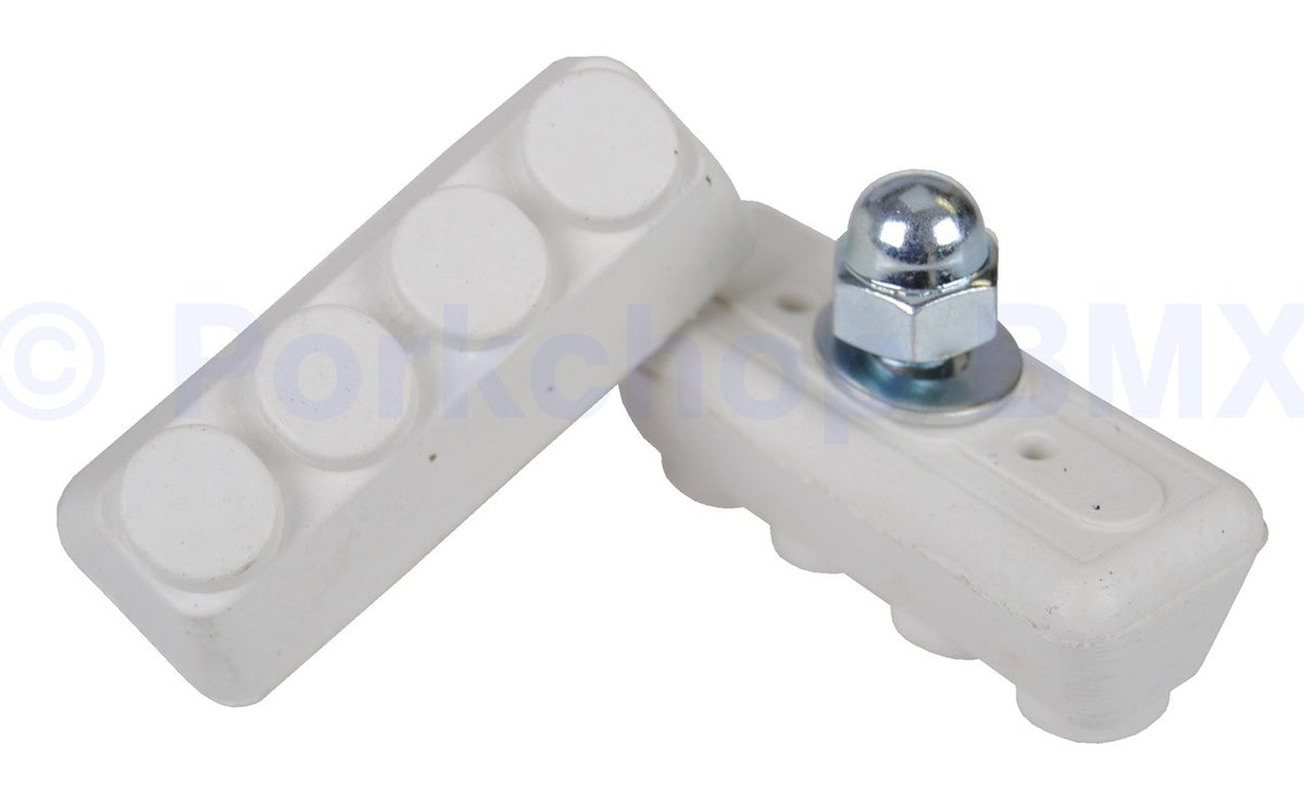 White BMX Freestyle Bicycle Brake Pads - Pair for Race & Stunt Builds