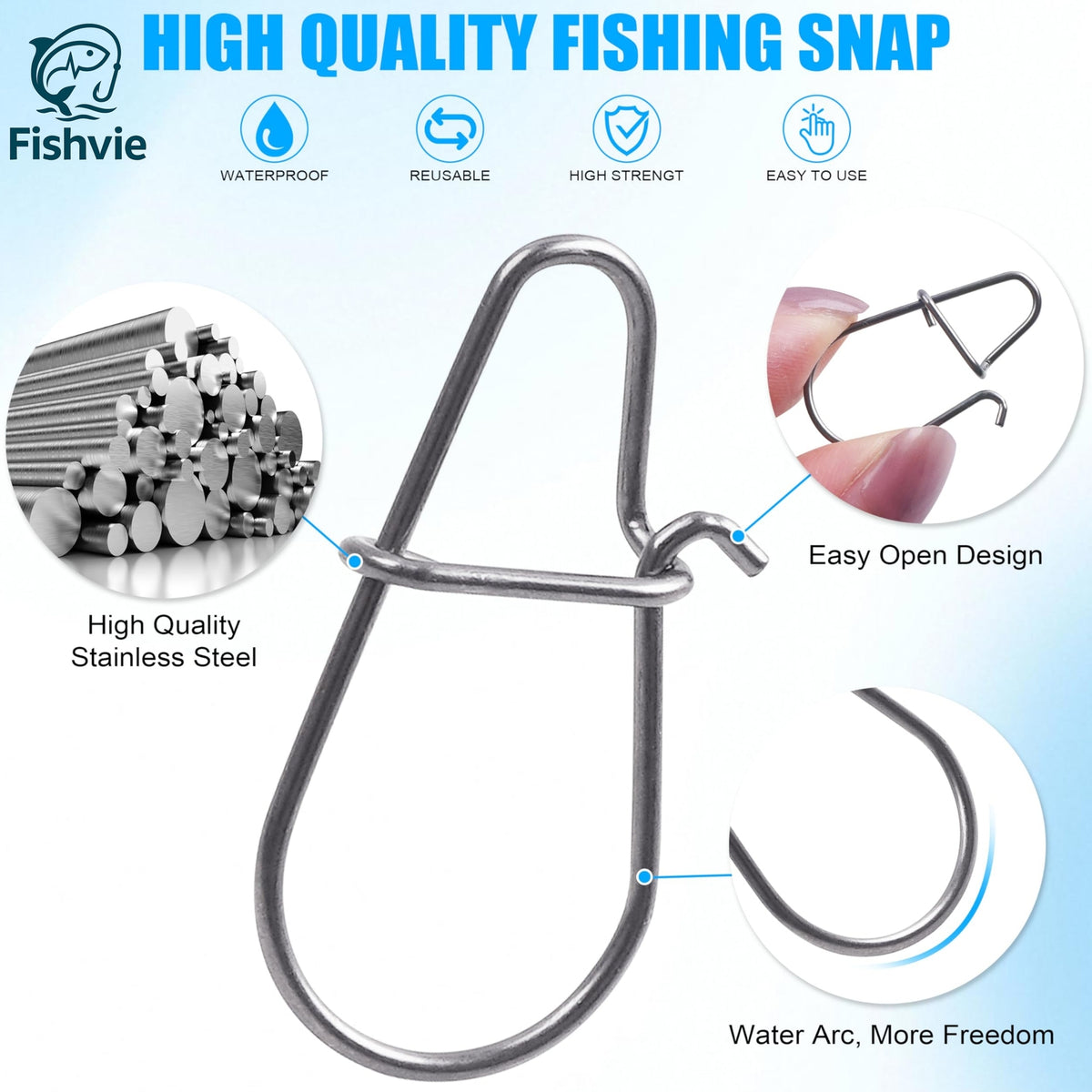 Stainless Steel Fishing Snaps for Crankbaits - Multiple Sizes & Quantities