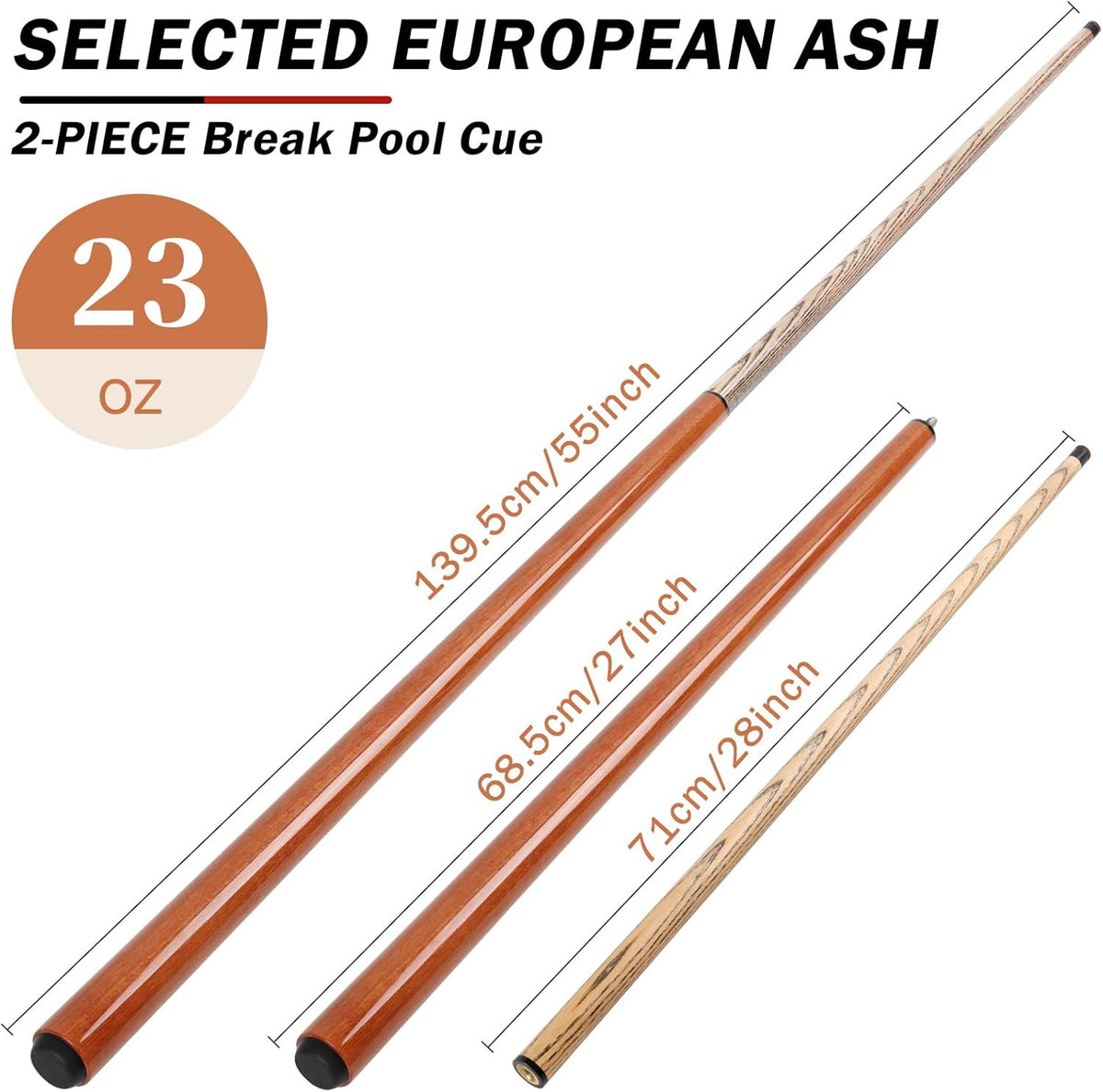 Heavy Hitter Break Cue Stick 54in 21oz with 13.5mm Hard Tip – Detachable 3-Section Pool Breaker