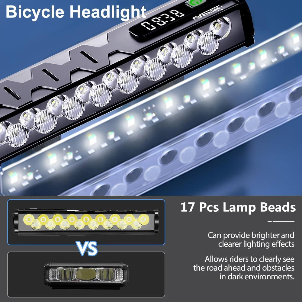 Rechargeable Bicycle Headlamp 10000mAh LED Front Rear Light Set with USB Charging