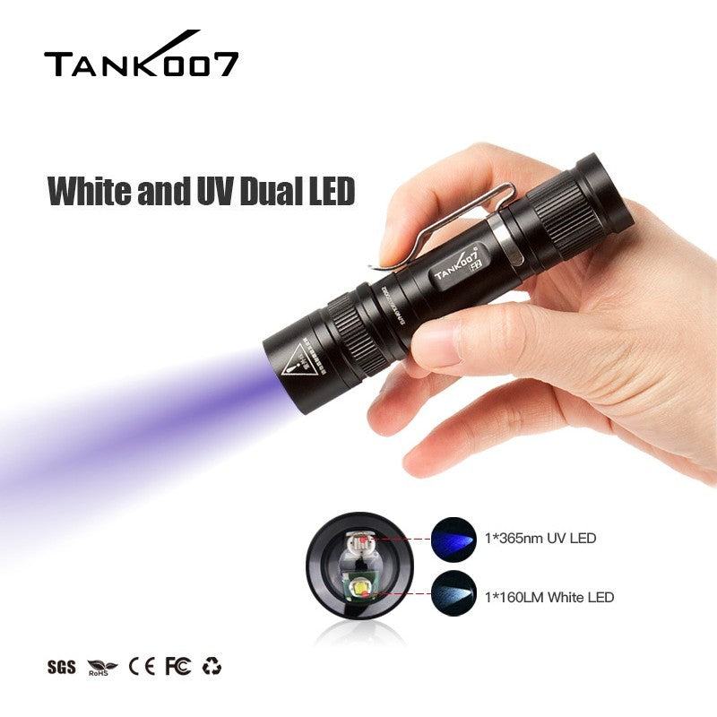 2-in-1 LED Flashlight with White & UV Black Light for Camping Detection