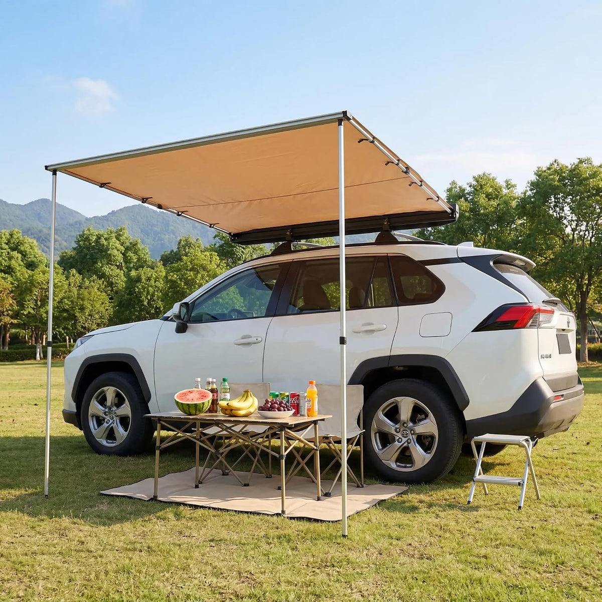Car Side Awning Tent Roof Rack Pull-Out for Camping & Overlanding 4.9x6.6 ft