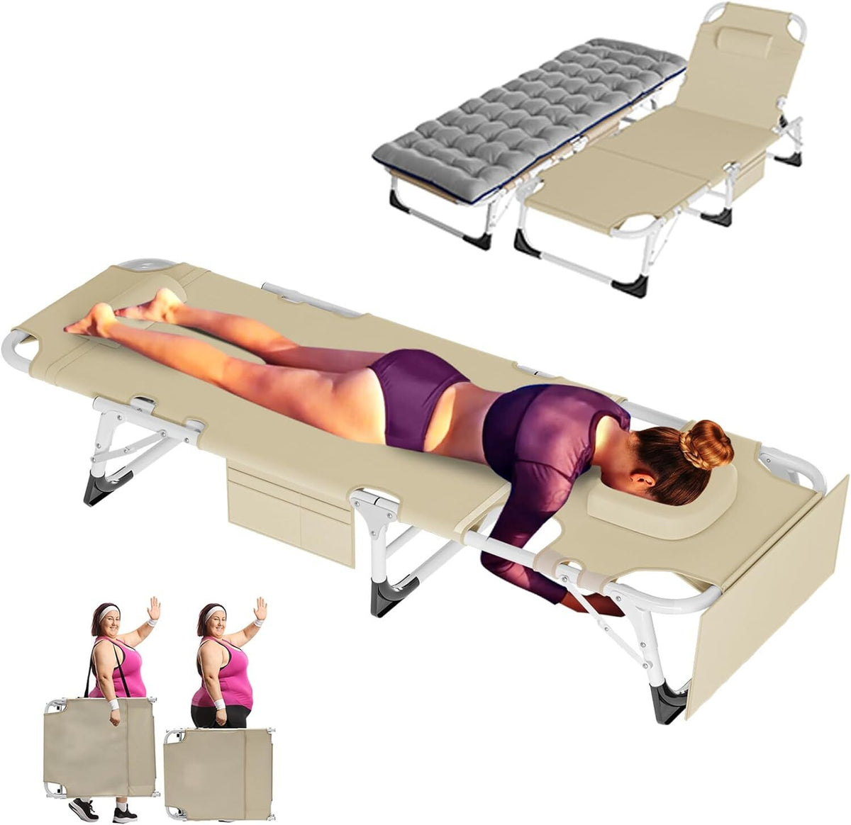 Heavy Duty Tanning Chair with Face Hole - Adjustable Folding Outdoor Lounge Bed