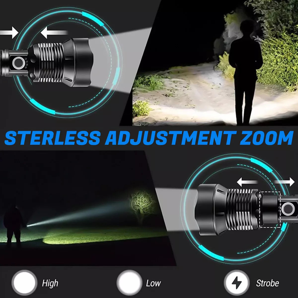 Rechargeable LED Tactical Flashlight with Zoom, 7 Modes & 1000ft Beam