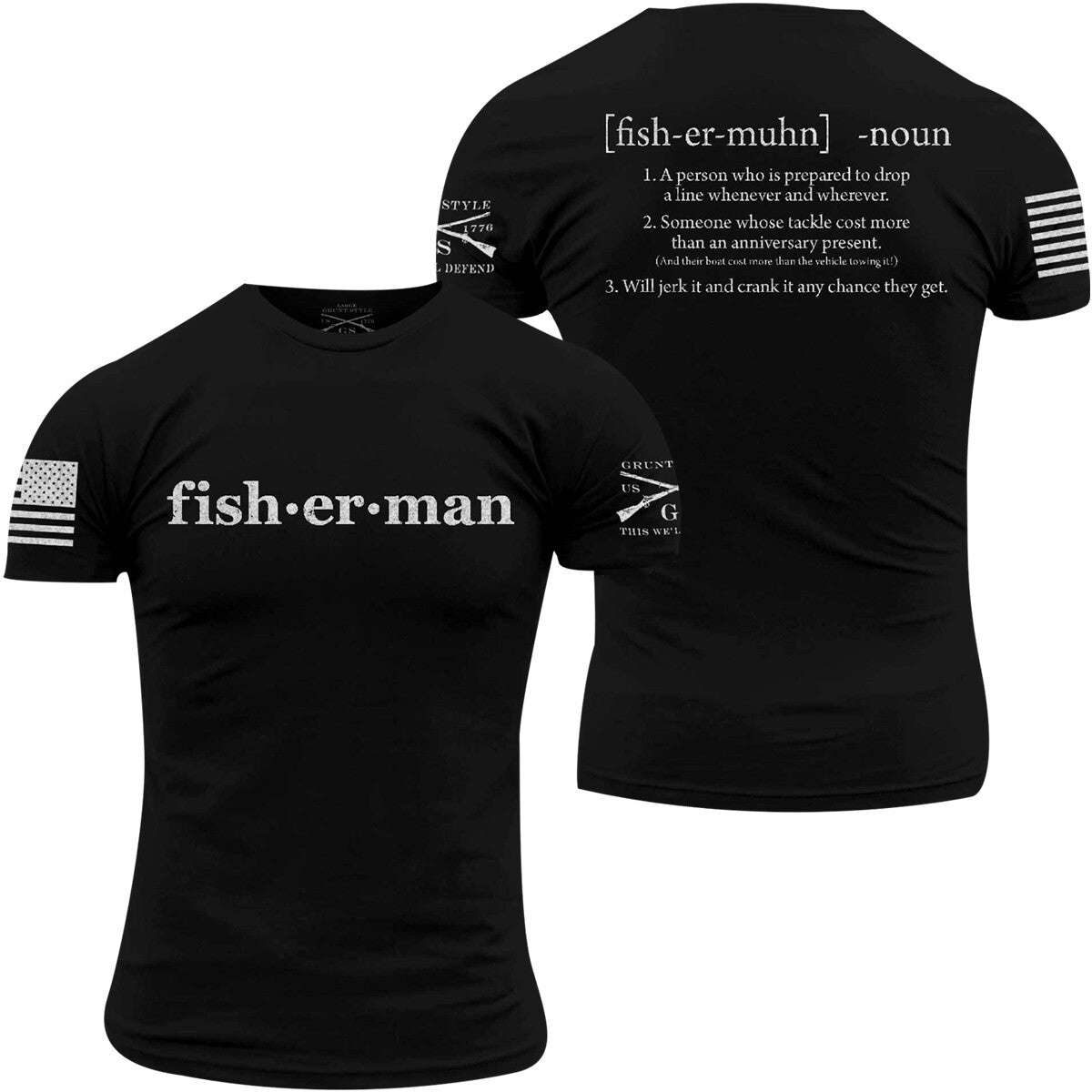 Fisherman Defined T-Shirt - Black, Casual Mens Tee, Multiple Sizes