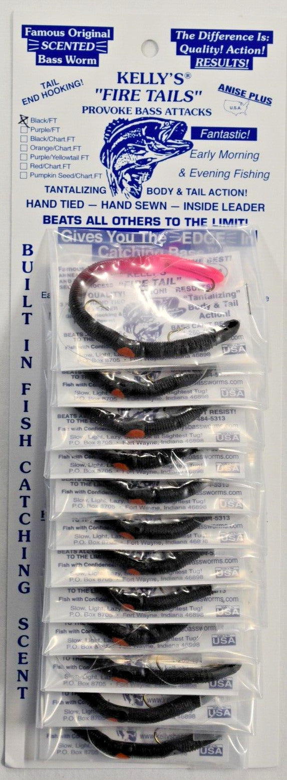 Pre-Rigged Scented Bass Worms - Black & Pink, 12-Pack Fishing Lures