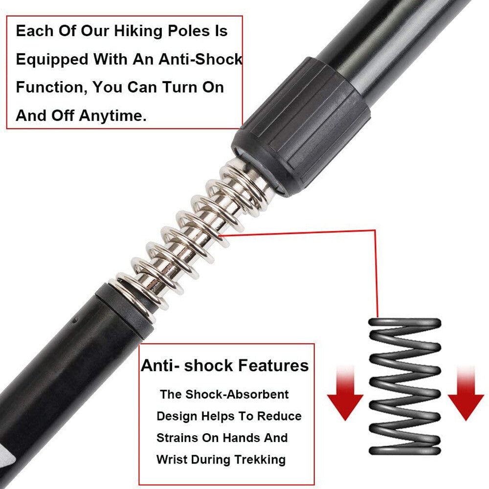 Lightweight Telescoping Hiking Poles with Adjustable Locking System - Collapsible Trekking Sticks