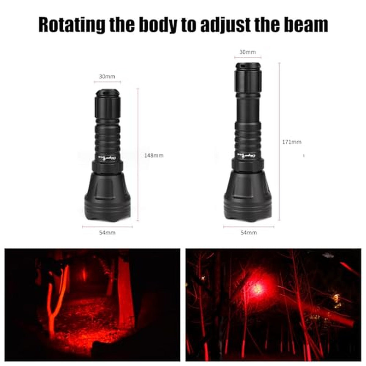 Long Range Red Light Flashlight for Night Hunting - Zoomable, Weatherproof LED