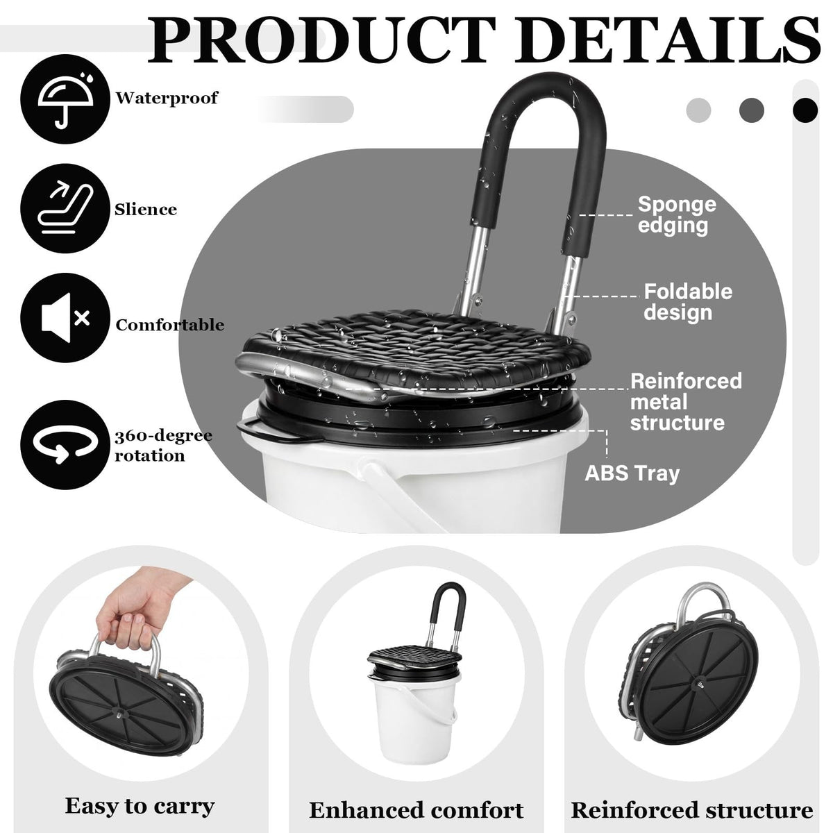 5 Gallon Bucket Seat with Folding Back and 360 Swivel - Outdoor Camping Fishing Chair