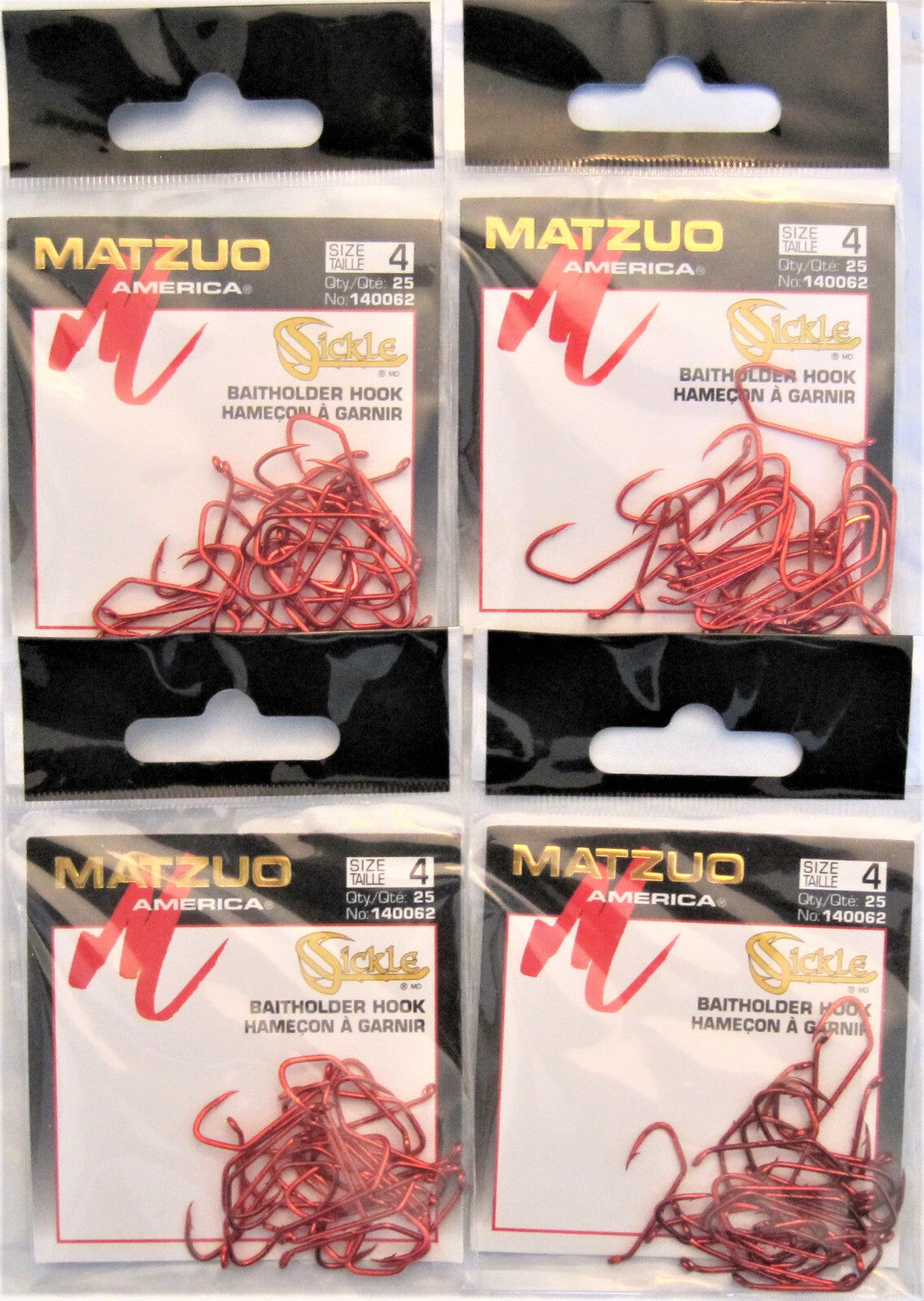 Matzuo Red Chrome Sickle Baitholder Fish Hooks - Multiple Sizes, Pack of 25