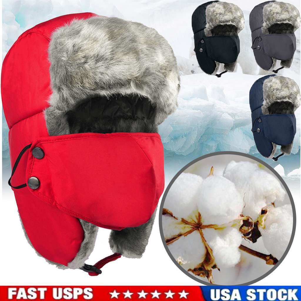 Men's Winter Ear Flap Thermal Hat with Removable Face Mask - Snow Ski Cap
