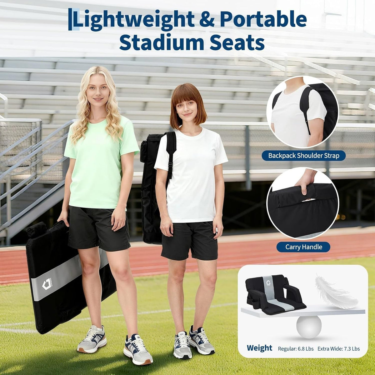 Portable Stadium Seats with Back Support and Padded Cushion 2 Pack