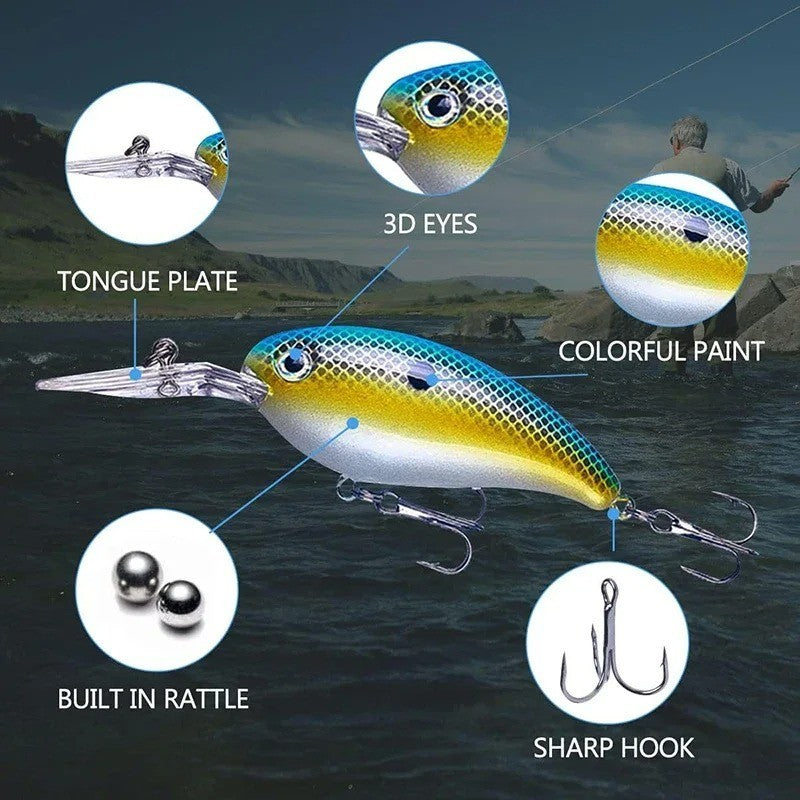 15Pcs Fishing Lure Set Crankbaits Hooks Minnow Baits for Bass & Freshwater