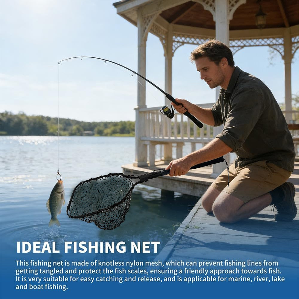 Fly Fishing Landing Net with Soft Rubber Mesh – Lightweight, Collapsible, Durable