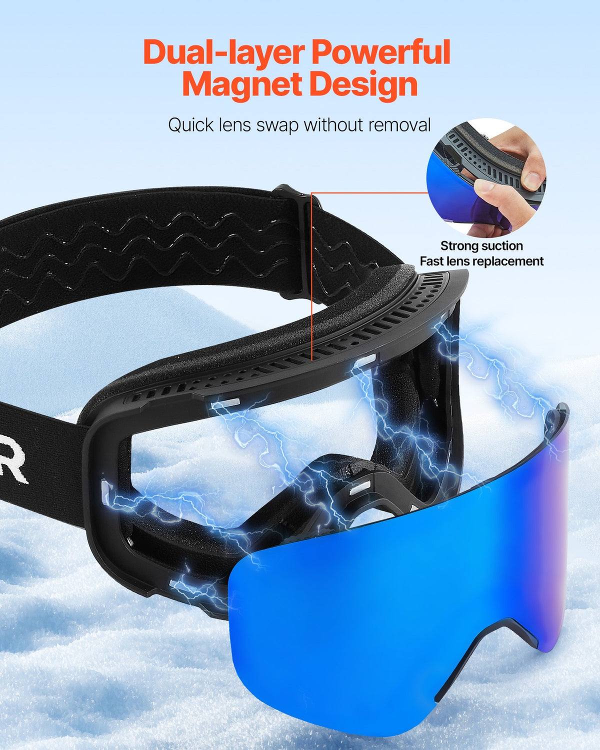 Magnet Cylindrical Ski Goggles Dark Blue Revo Coating Snow Goggles