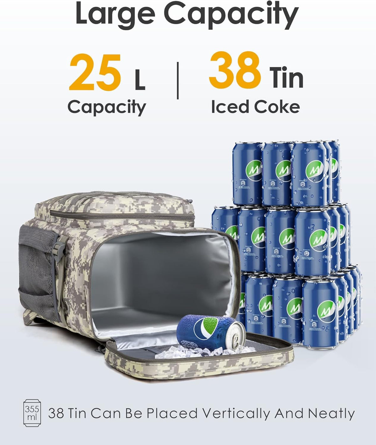 Heavy Duty Insulated Cooler Backpack 24L Leakproof Lunch Bag for Camping Hiking