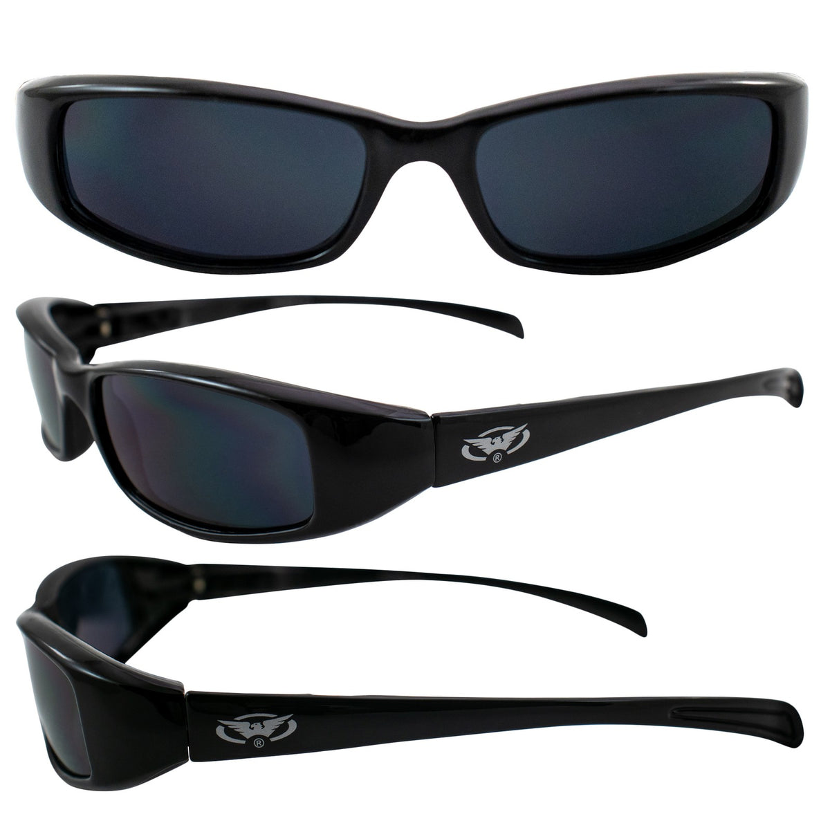 Motorcycle Sunglasses Black Frame Smoke Lens Spring Hinge UV400 Protection