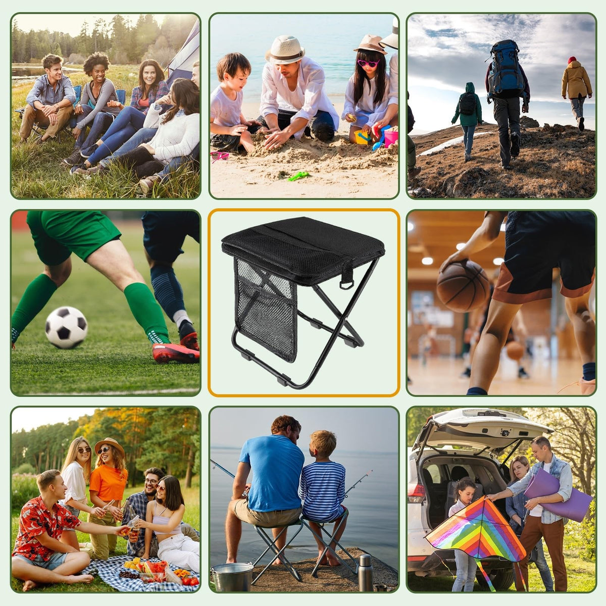 Portable Folding Stool with Dual Storage Pockets Compact Travel Seat