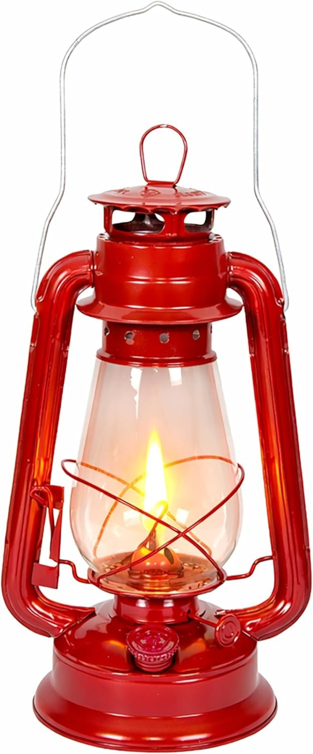12-Inch Metal Kerosene Oil Lantern with Glass Globe and Adjustable Wick for Camping and Emergency