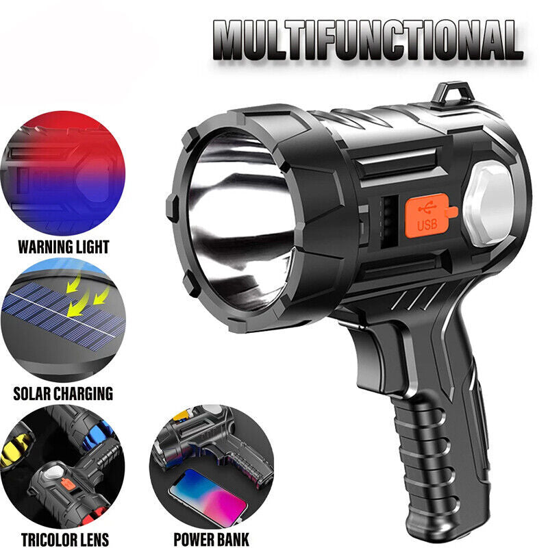 High-Power Rechargeable LED Spotlight 9 Million Lumens Handheld Flashlight