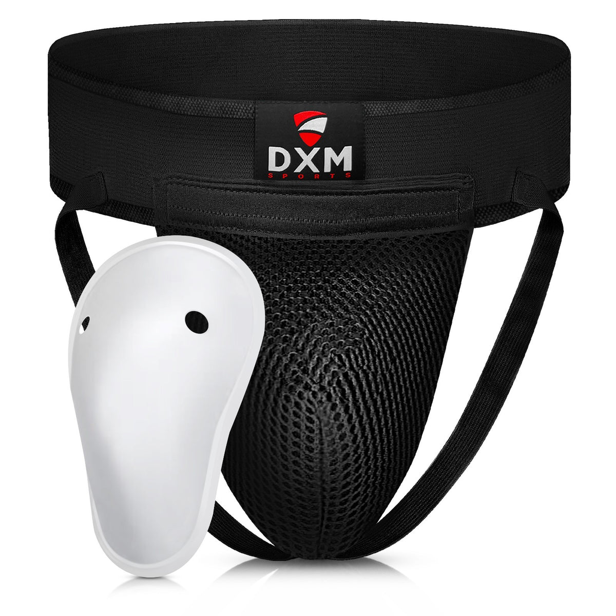 Boxing Groin Protector with Removable Gel Cup - Black/White Mesh