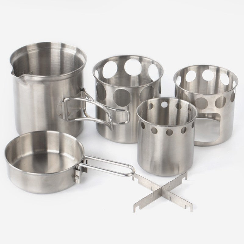 Stainless Steel Camping Cookware Set with Wood Stove for Hiking & Backpacking