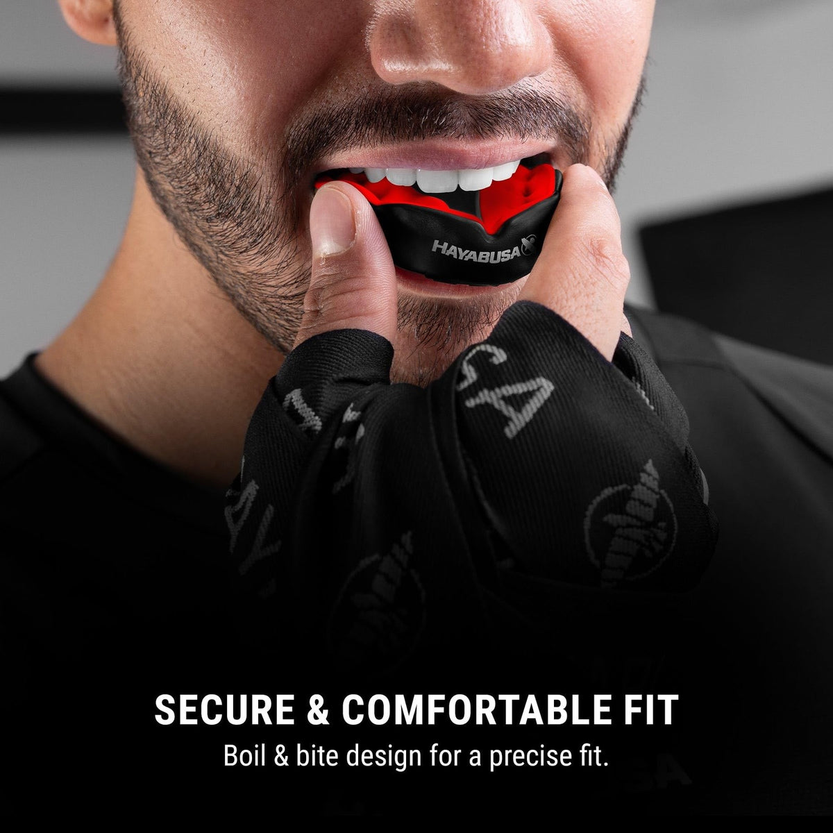 Youth and Adult Combat Sports Mouth Guard with Case - Black and Red