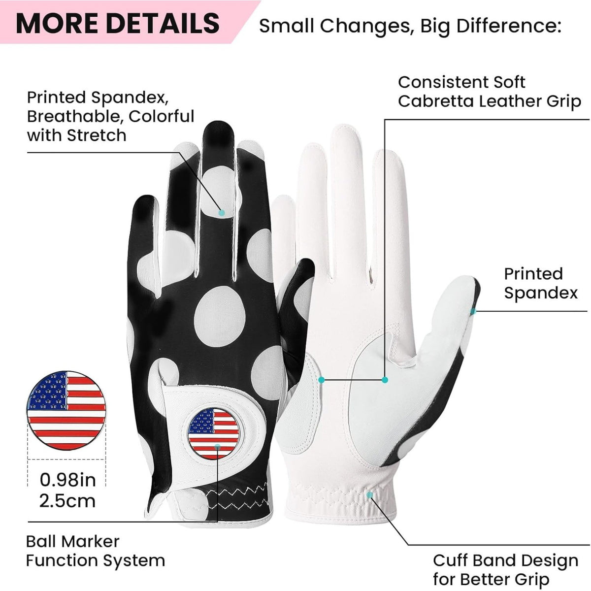Women's Golf Glove with Ball Marker, Lightweight Breathable Fit
