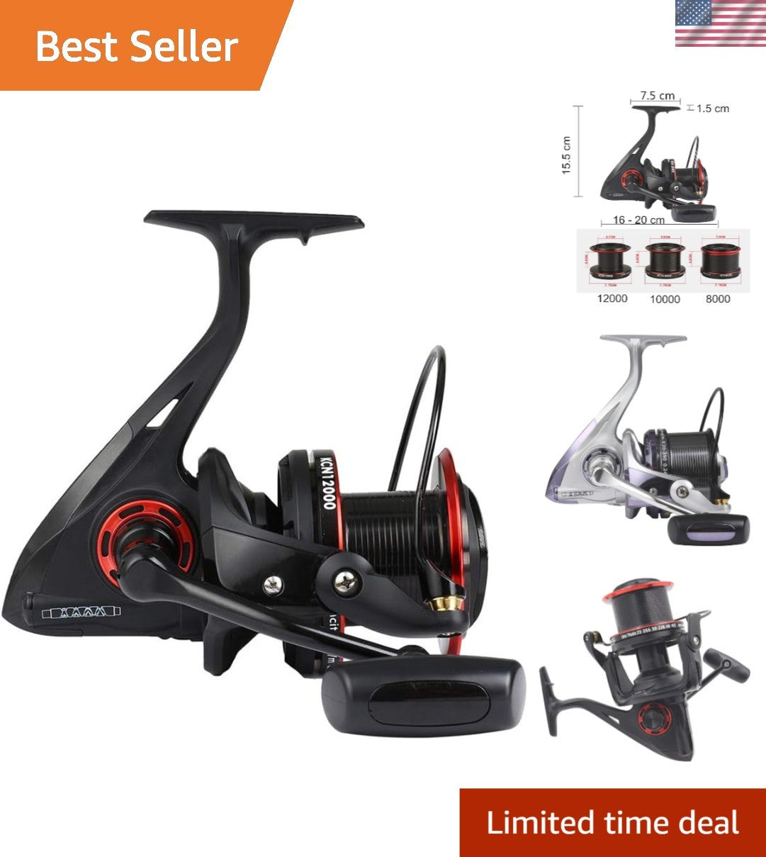 Heavy Duty Spinning Fishing Reels 8000-12000 Series Saltwater Freshwater Big-Game