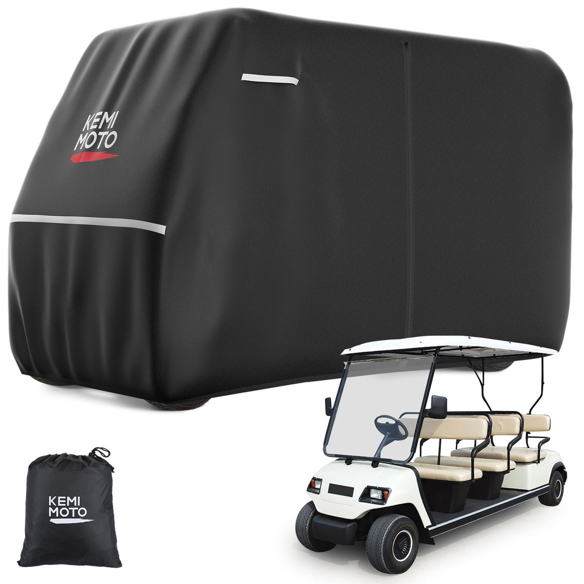 Heavy Duty Golf Cart Cover for EZGO Club Car 6/4+2 Passenger Black 600D
