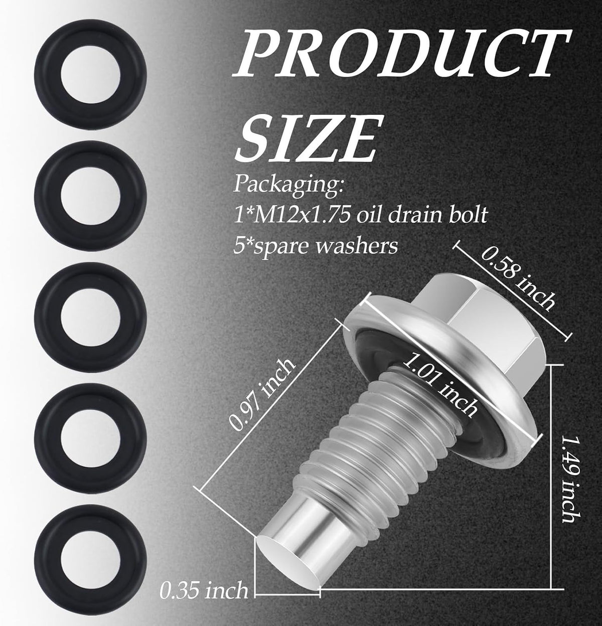 M12x1.75 Oil Drain Plug Set with 5 Gaskets for GMC Chevrolet Ford