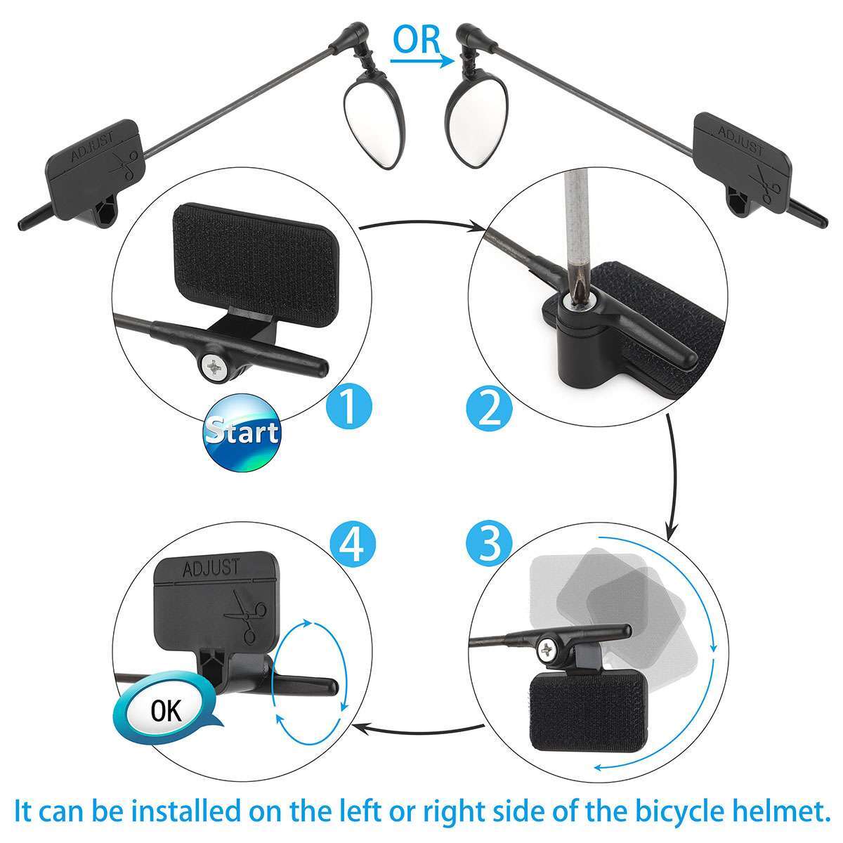 360° Bicycle Helmet Rearview Mirror - Adjustable Cycling Safety Mirror