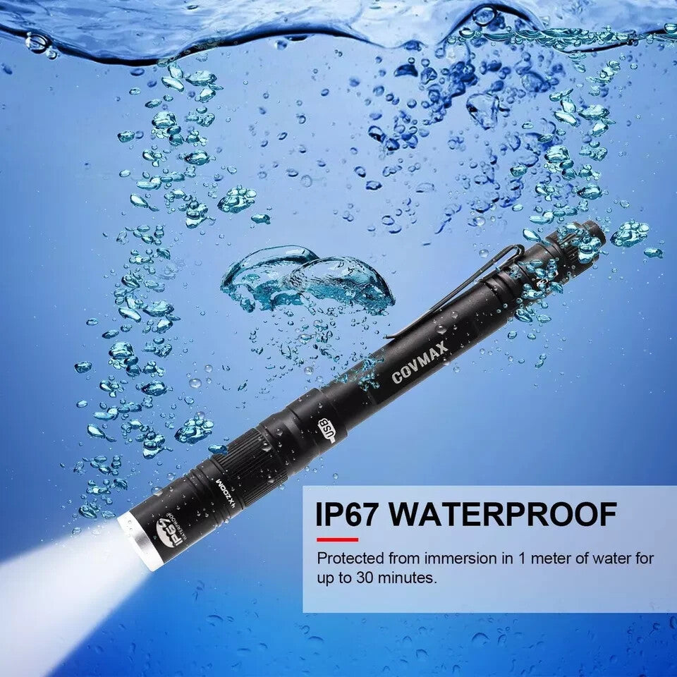 Rechargeable Waterproof LED Penlight with Zoom and 3 Modes